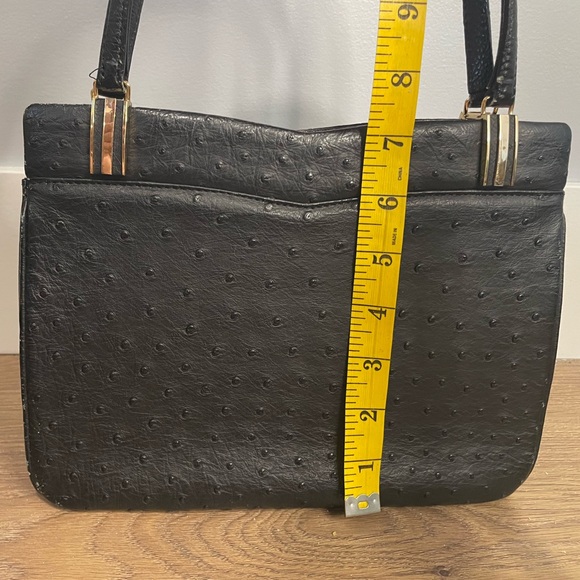 Vintage Ostrich Frame Bag Purse Black Gold Metalwork - Picture 5 of 8
